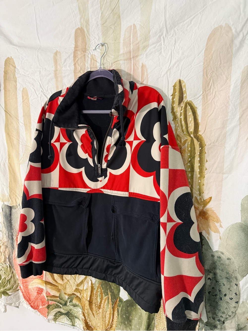 FP Movement by Free People Red Black Cream Graphic Half-Zip Utility Jacket